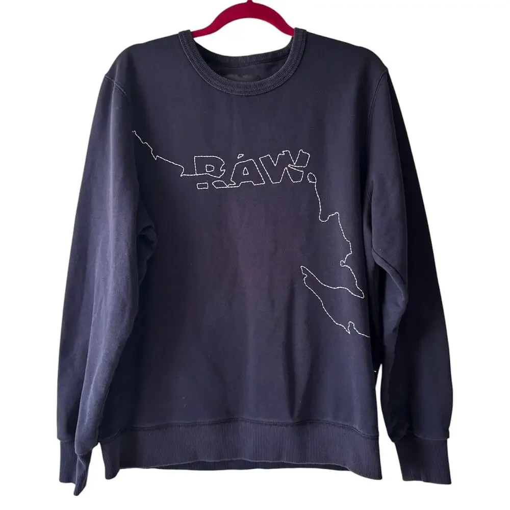 G-Star Raw Navy Blue Stitch Design Crewneck Sweatshirt Mens XL Loungewear Casual